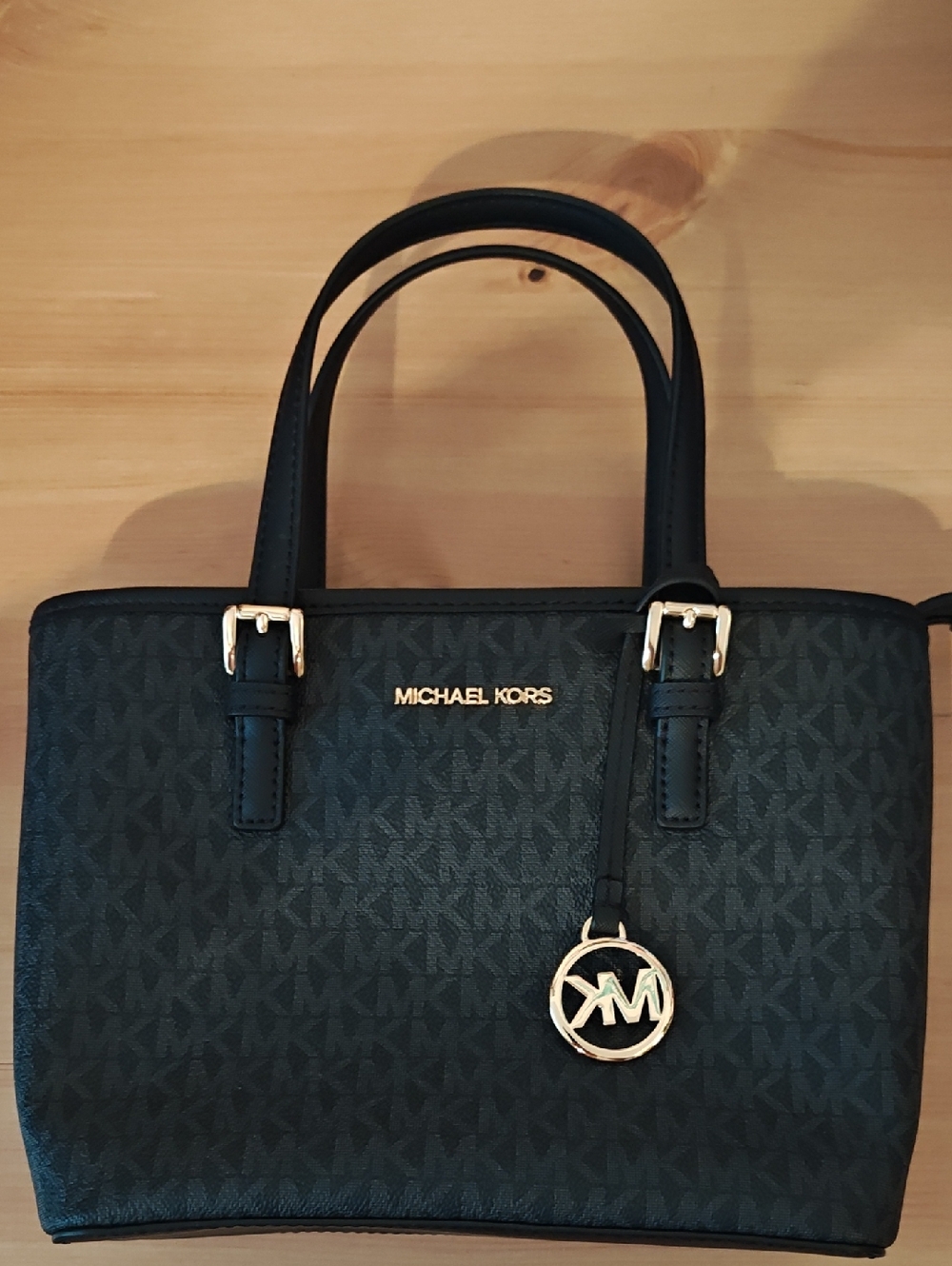 Michael Kors Black Logo Satchel with Gold Hardware